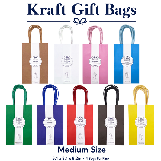 Medium Kraft Gift Bags with Handles, 4 Pack