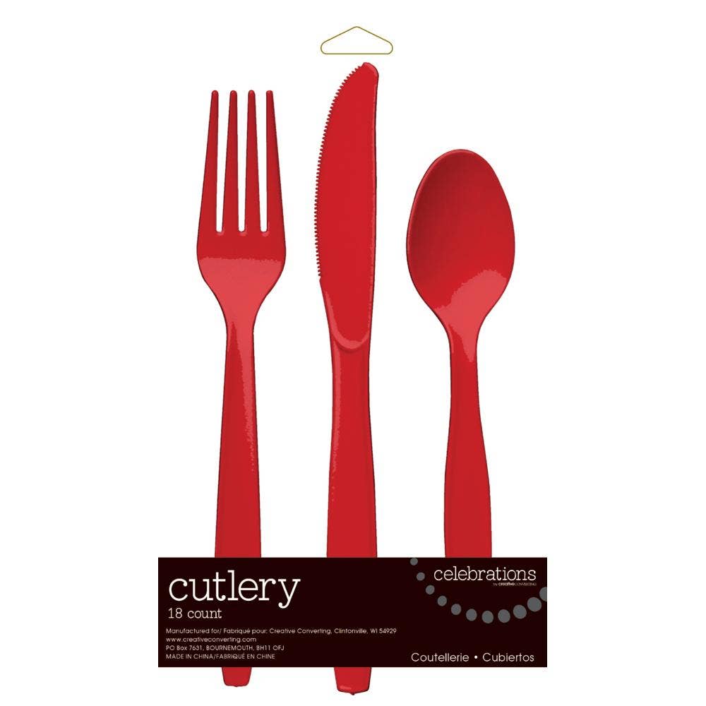 18pc Classic Red Value Asst Plastic Cutlery