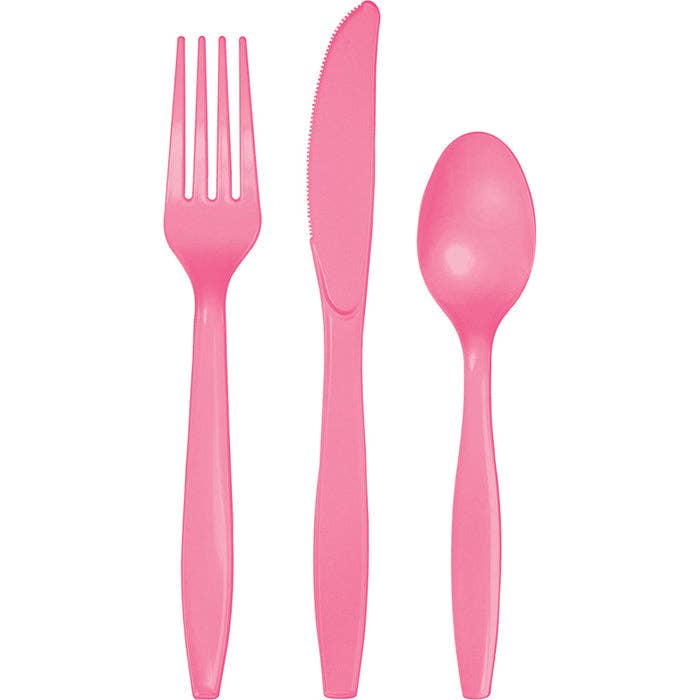 18pc Candy Pink Value Asst Plastic Cutlery