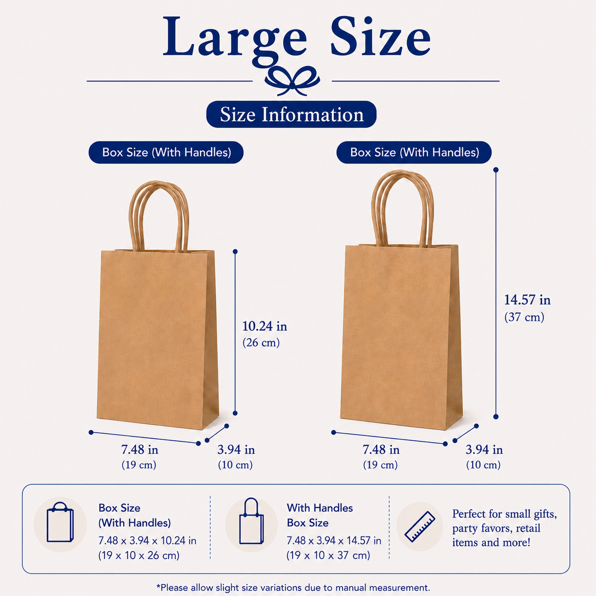 Large Kraft Gift Bags, 3 Pack, 9 Colors Available