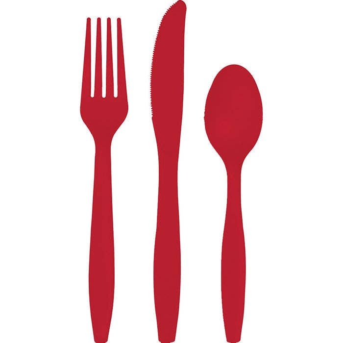 18pc Classic Red Value Asst Plastic Cutlery